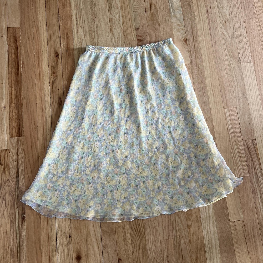 Y2K Silk Floral‎ Midi Skirt Bias Cut Cottagecore soft romantic layering Slip - Picture 7 of 9